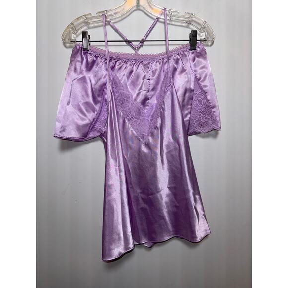 Brand New Flora Women's Size Medium Purple Orchid Satin Sleepwear Set 2 Piece - Picture 3 of 11